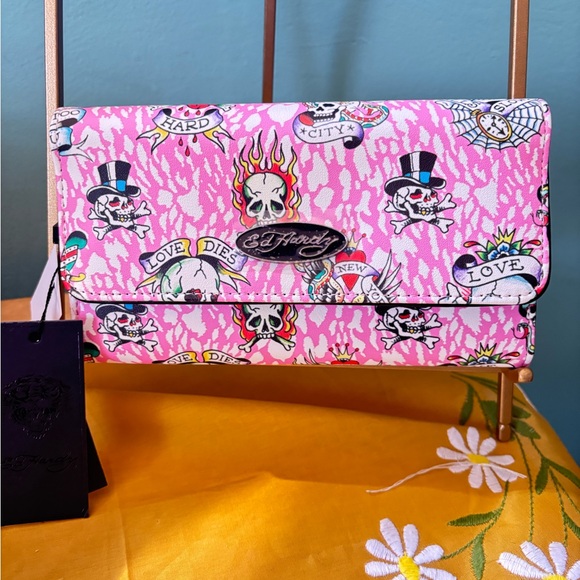 Ed Hardy Handbags - Ed Hardy Pink Tattoo-Inspired Skeleton wallet NWT